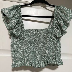 Floral Green Smocked Women's Top